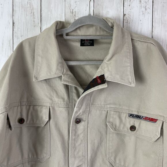 Vintage FUBU Jeans Jacket Men’s Sz XXL Khaki Denim Embroidered - Picture 6 of 13